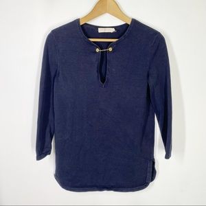 Tory Burch Navy Blue Cotton Sweater with Gold Hardware Small